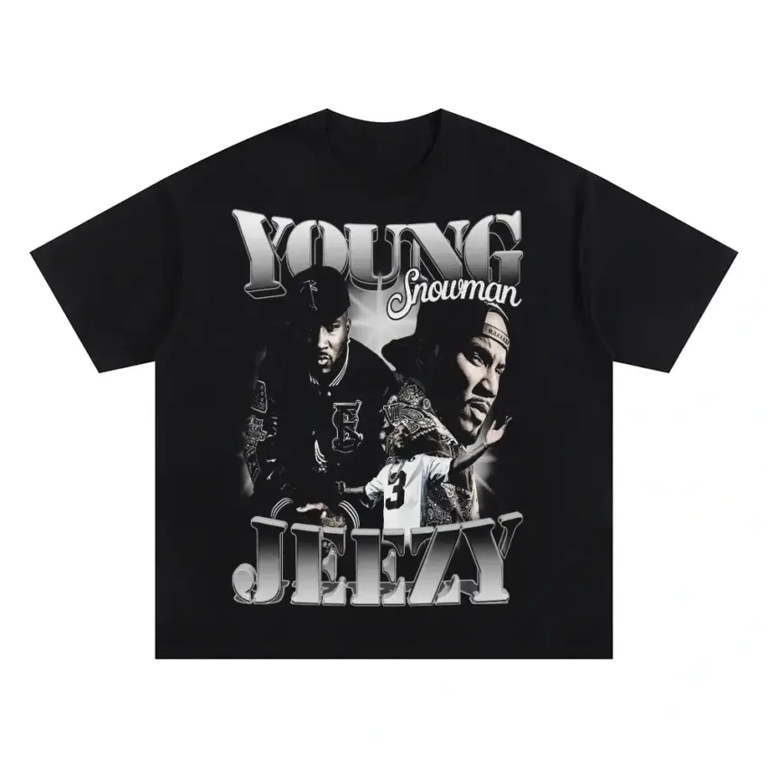 Young Dolph And Jeezy Snowman Oversized Black Graphic Tee