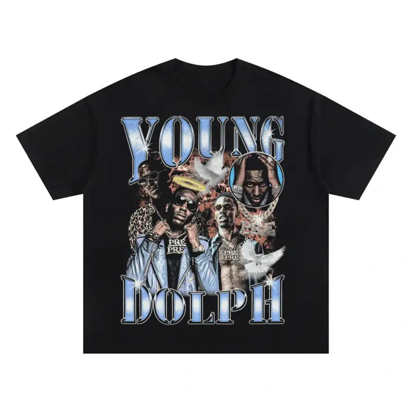 Young Dolph Chrome Tribute Oversized Black Graphic Tee