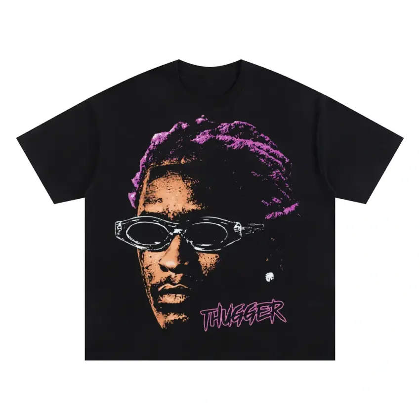 Young Thug Thugger Shades Oversized Black Graphic Tee