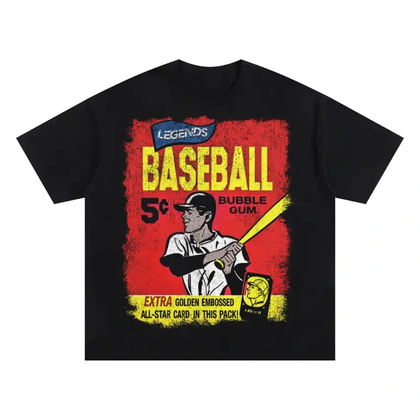 Vintage Baseball Bubble Gum Oversized Black Graphic Tee