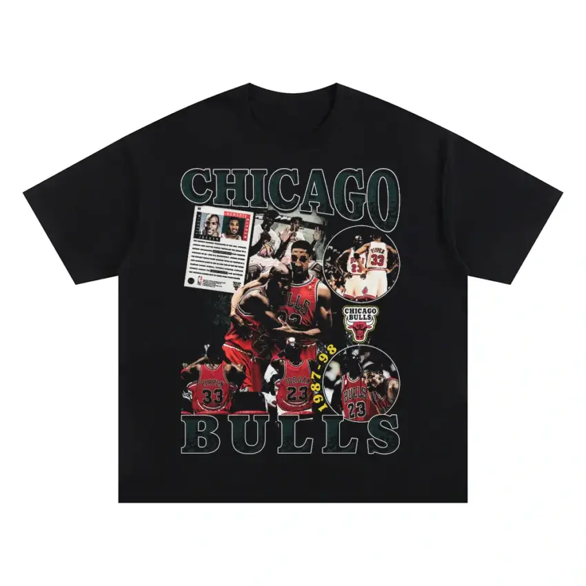 Chicago Bulls The Dynasty Years Collage Oversized Black Graphic Tee