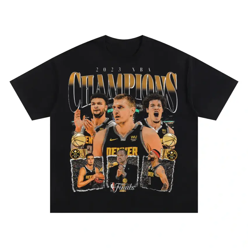 Denver Nuggets 2023 Champions Collage Oversized Black Graphic Tee