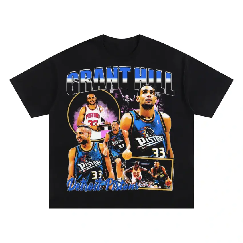 Grant Hill Detroit Pistons Legend Oversized Black Graphic Tee