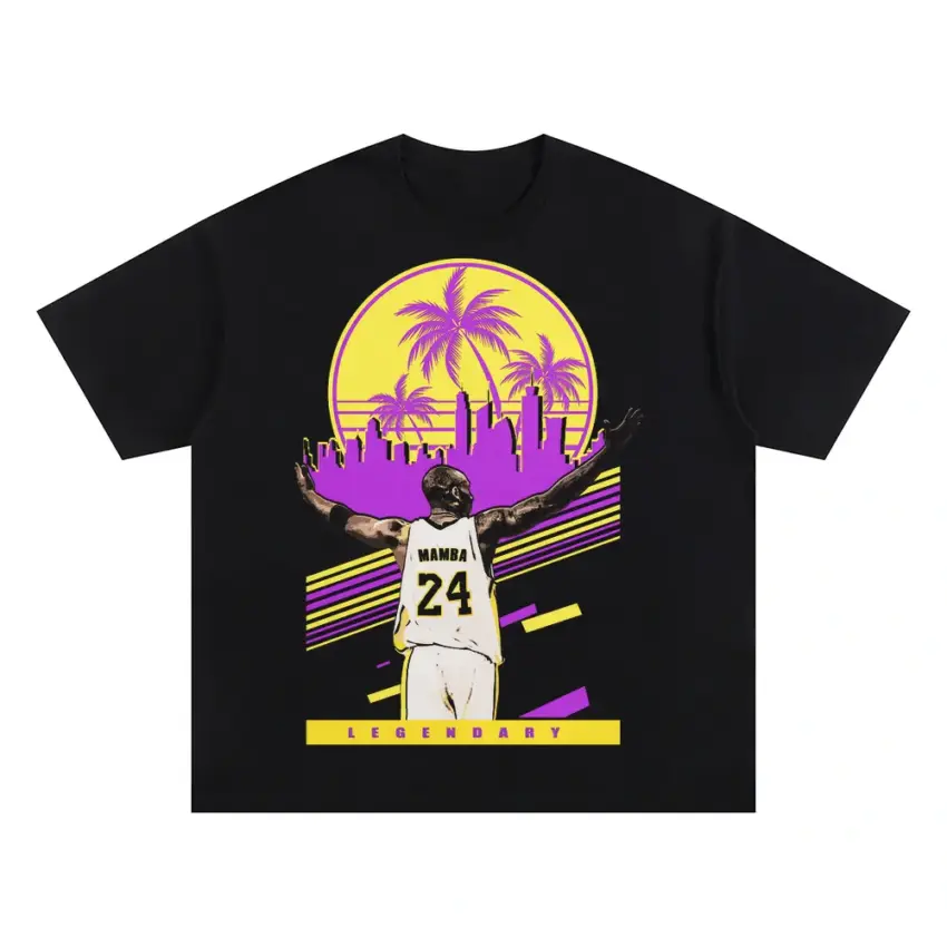 Kobe Bryant Number 24 Sunset Slam Oversized Black Graphic Tee