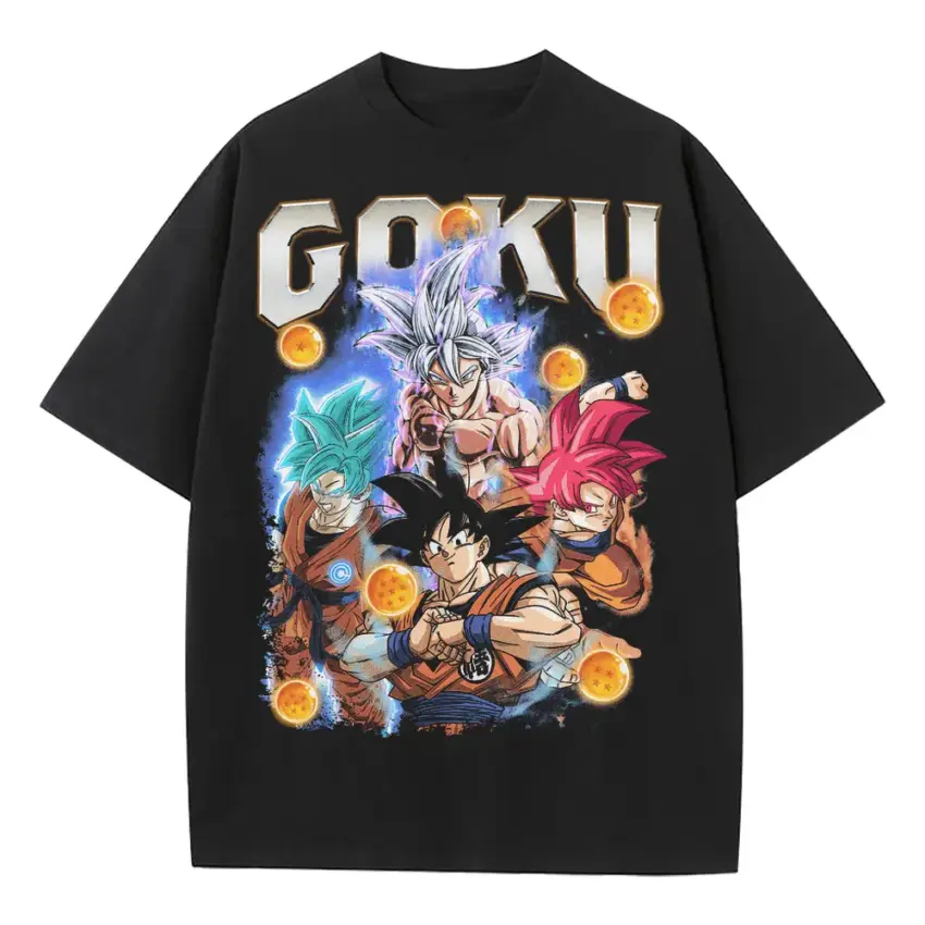 Son Goku Divine Ki Heavyweight Oversized Black Graphic Tee