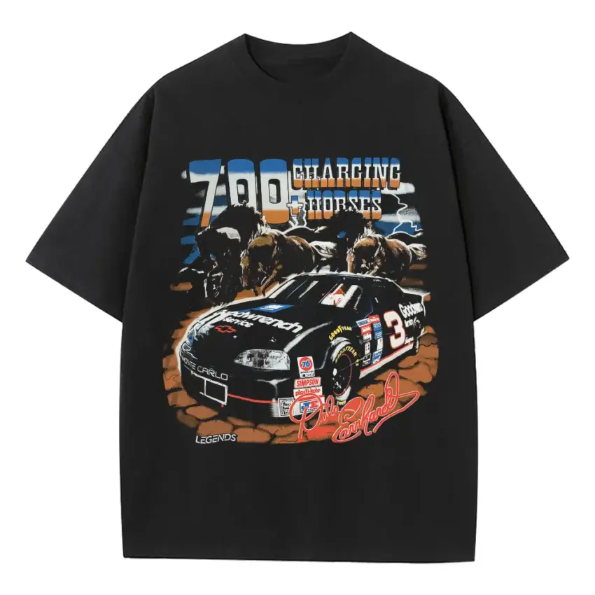 Earnhardt Charging Horses Heavyweight Oversized Black Graphic Tee