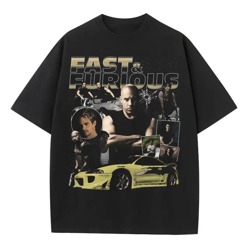 Fast And Furious For Paul Heavyweight Oversized Black Graphic Tee