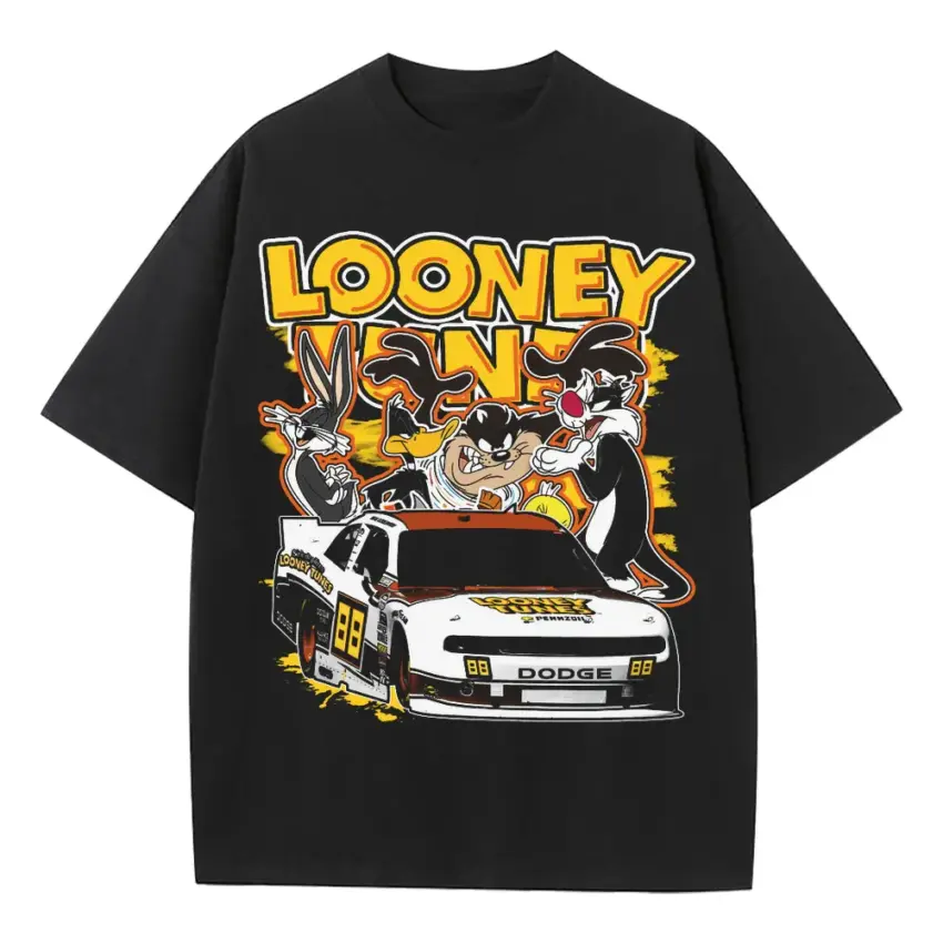 Tune Squad Racing Heavyweight Oversized Black Graphic Tee
