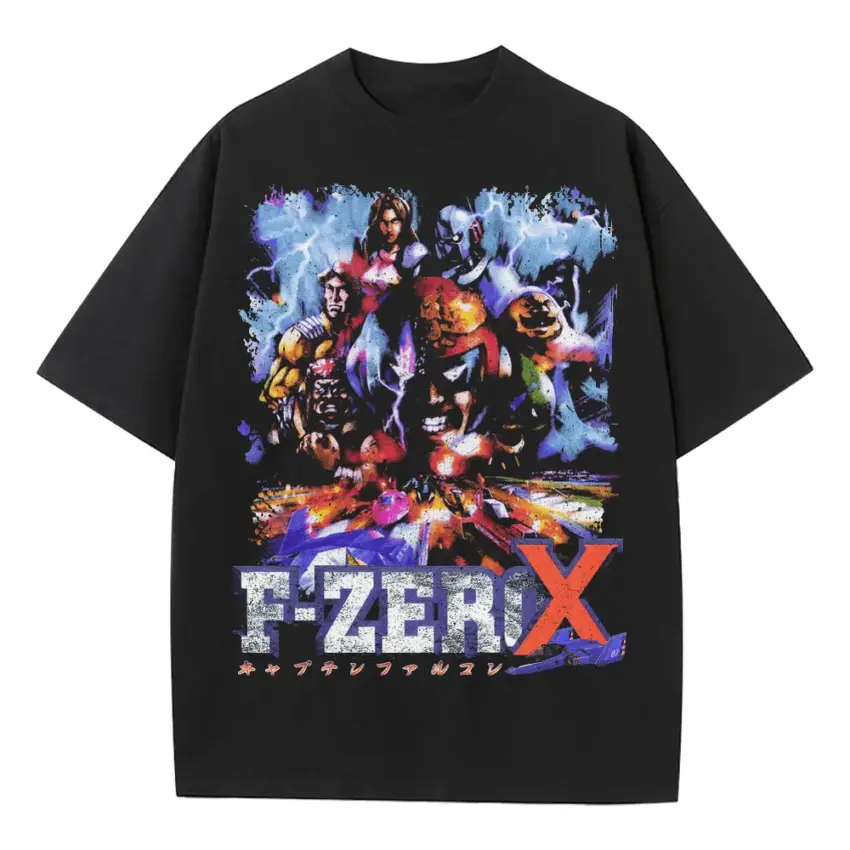 F Zero X Racers Heavyweight Oversized Black Graphic Tee