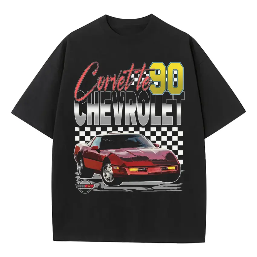 Corvette Ninety Chevrolet Heavyweight Oversized Black Graphic Tee