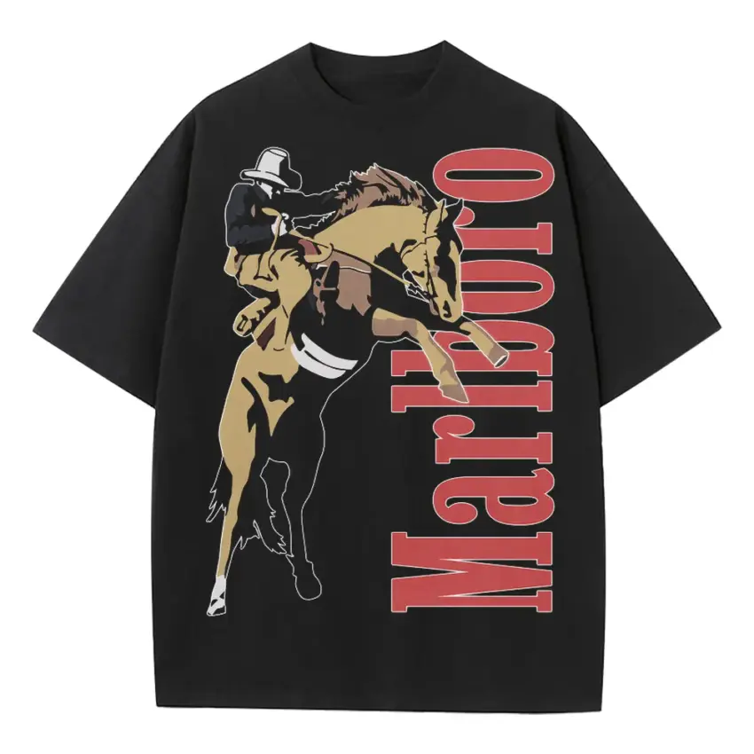 Silhouette Of A Cowboy Heavyweight Oversized Black Graphic Tee