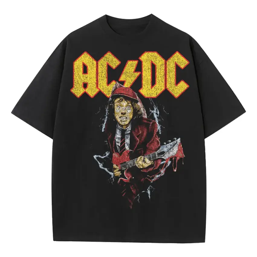 ACDC Angus Young Heavyweight Oversized Black Graphic Tee