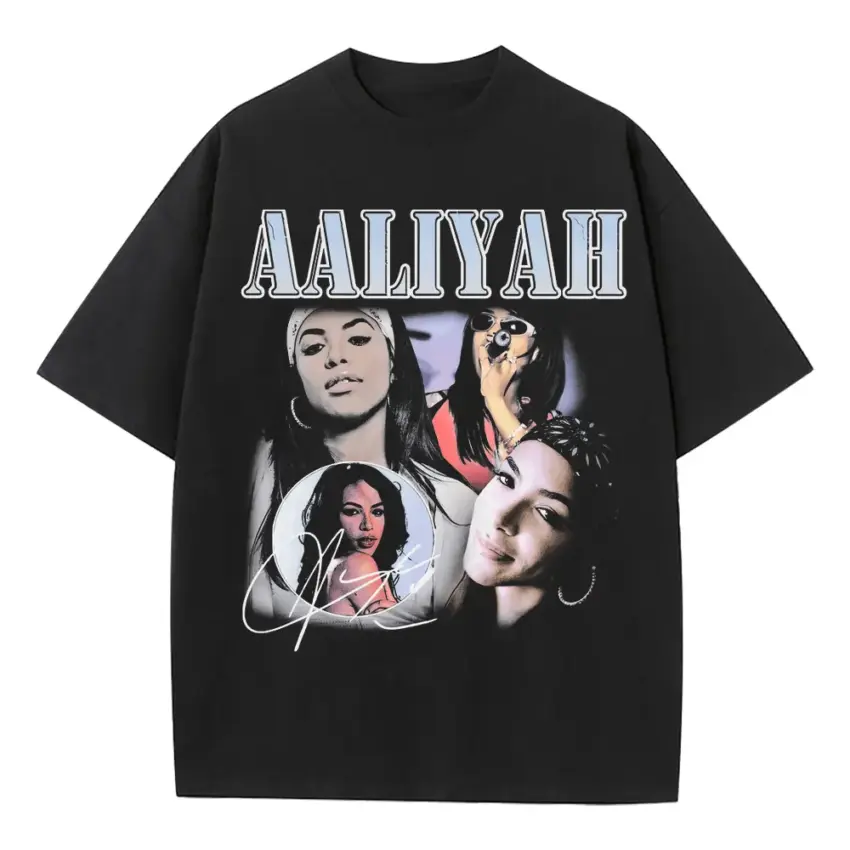Aaliyah Princess Of Rnb Heavyweight Oversized Black Graphic Tee