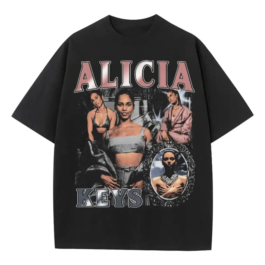 Alicia Keys Collage Heavyweight Oversized Black Graphic Tee