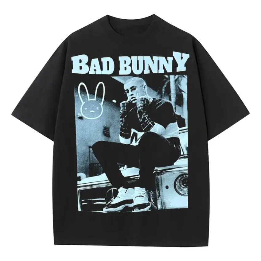 Bad Bunny El Conejo Malo Heavyweight Oversized Black Graphic Tee