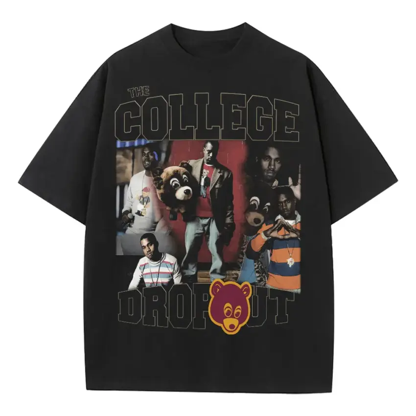College Dropout Bear Heavyweight Oversized Black Graphic Tee
