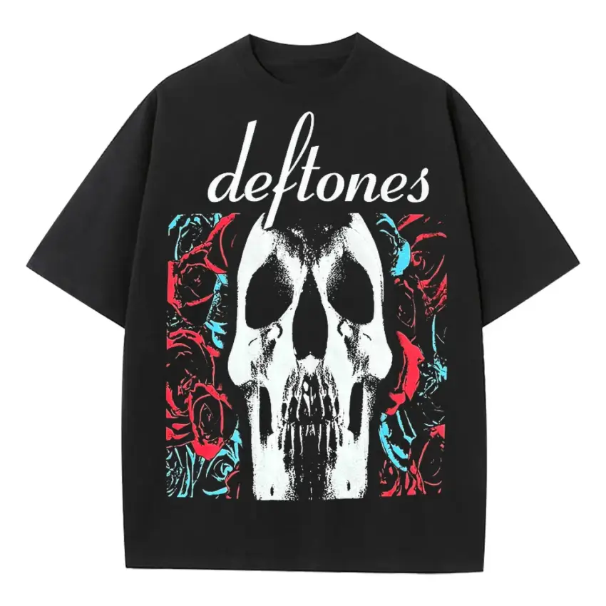 Deftones Ornate Skull Heavyweight Oversized Black Graphic Tee