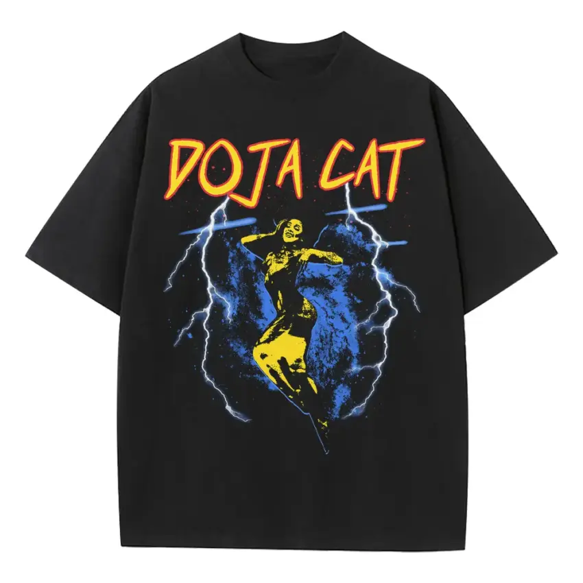 Doja Cat Yellow Art Heavyweight Oversized Black Graphic Tee