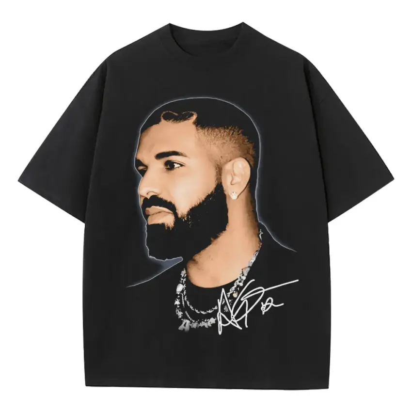 Drake Signature Portrait Heavyweight Oversized Black Graphic Tee