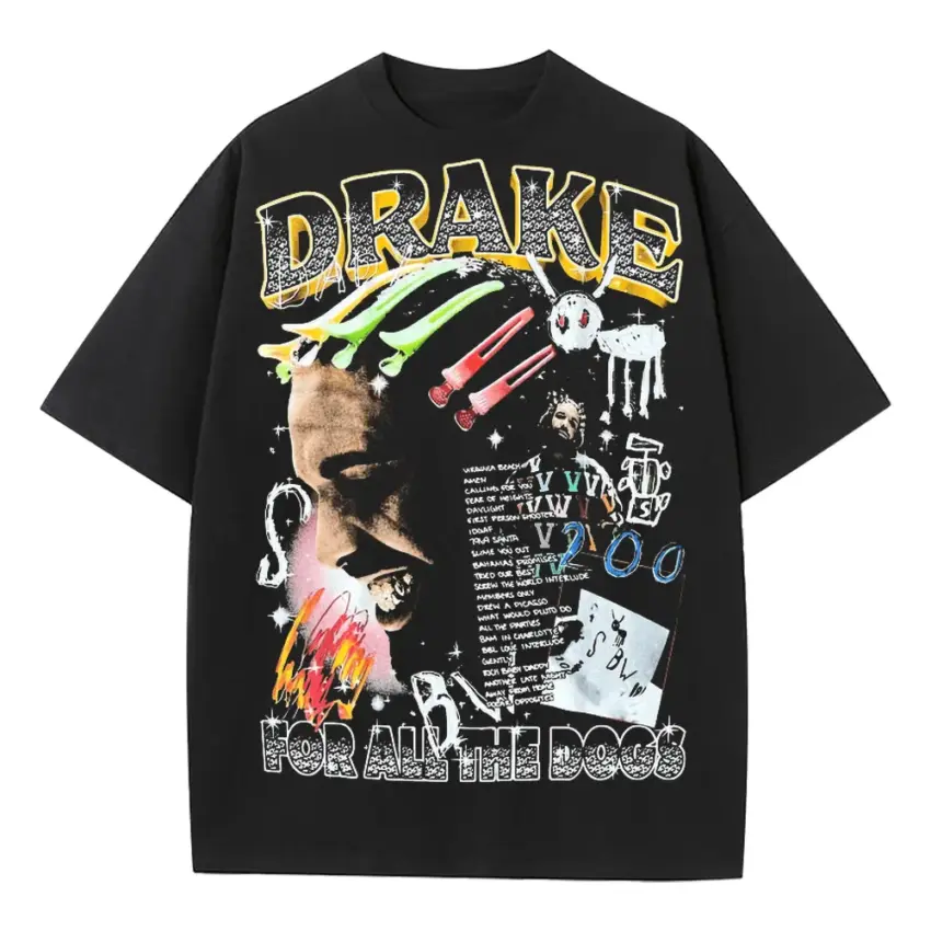 Drake For All The Dogs Heavyweight Oversized Black Graphic Tee