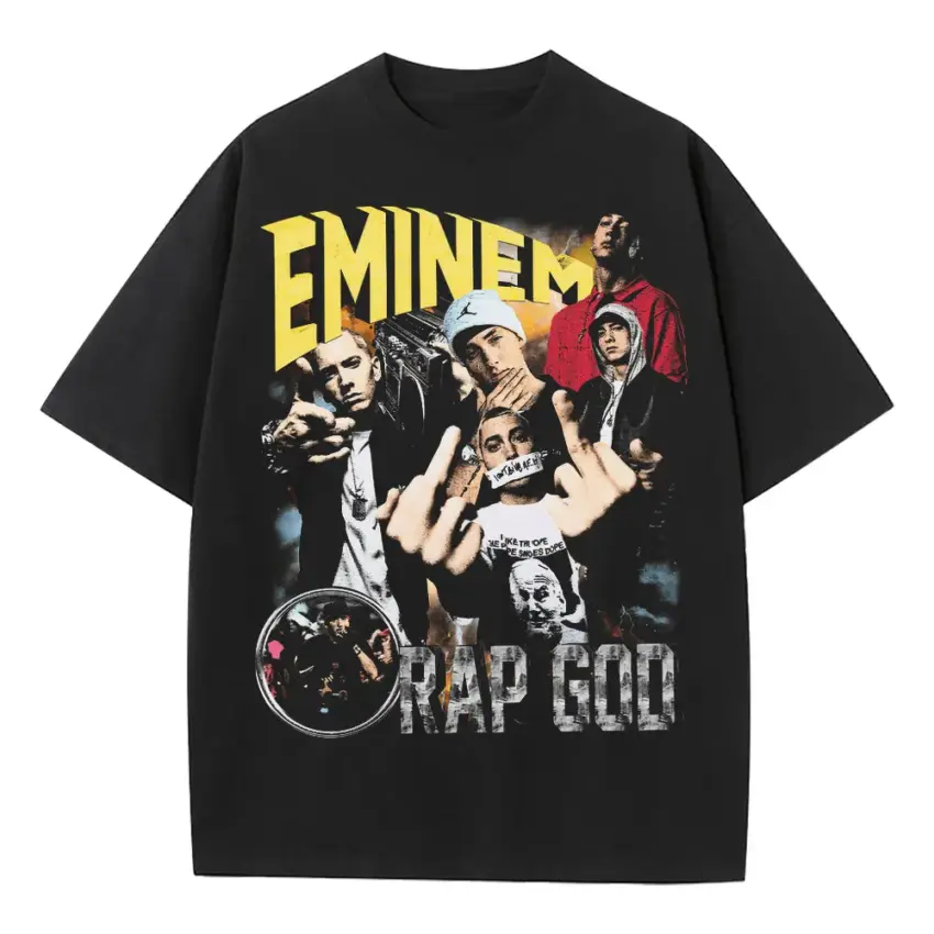 Eminem Rap God Heavyweight Oversized Black Graphic Tee