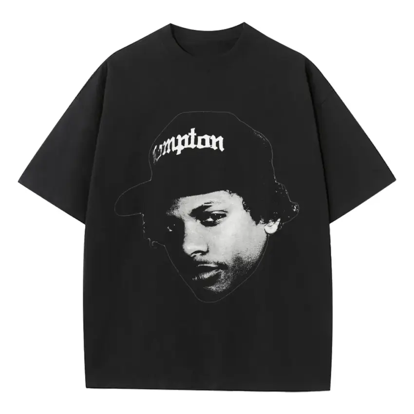 Eazy E Compton Hat Heavyweight Oversized Black Graphic Tee
