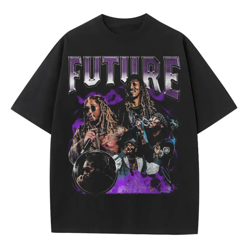 Future Purple Reign Collage Heavyweight Oversized Black Graphic Tee