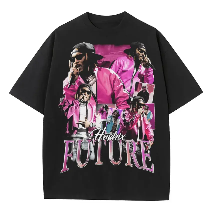 Future Pink Money Collage Heavyweight Oversized Black Graphic Tee