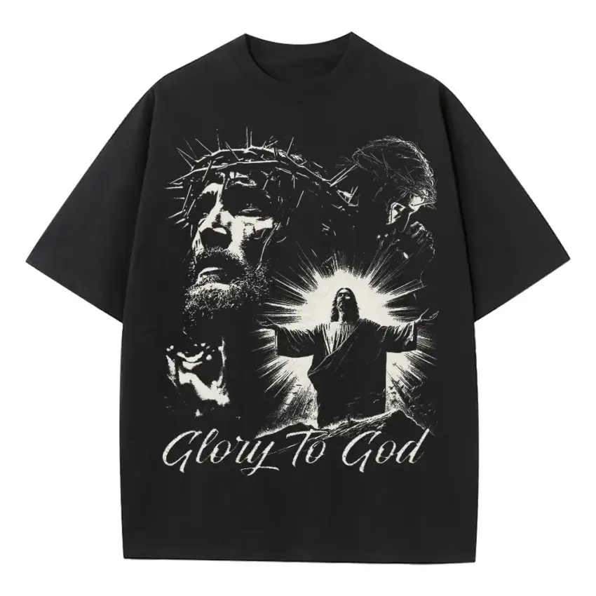 Glory To God Heavyweight Oversized Black Graphic Tee