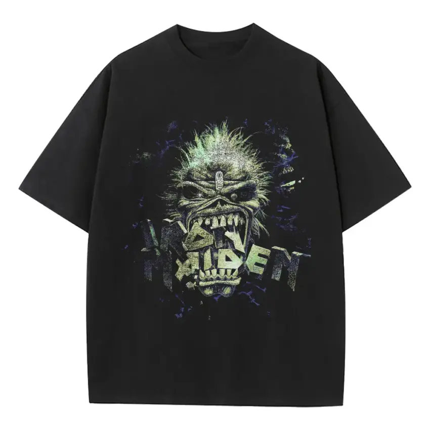 Iron Maiden Eddie Head Heavyweight Oversized Black Graphic Tee