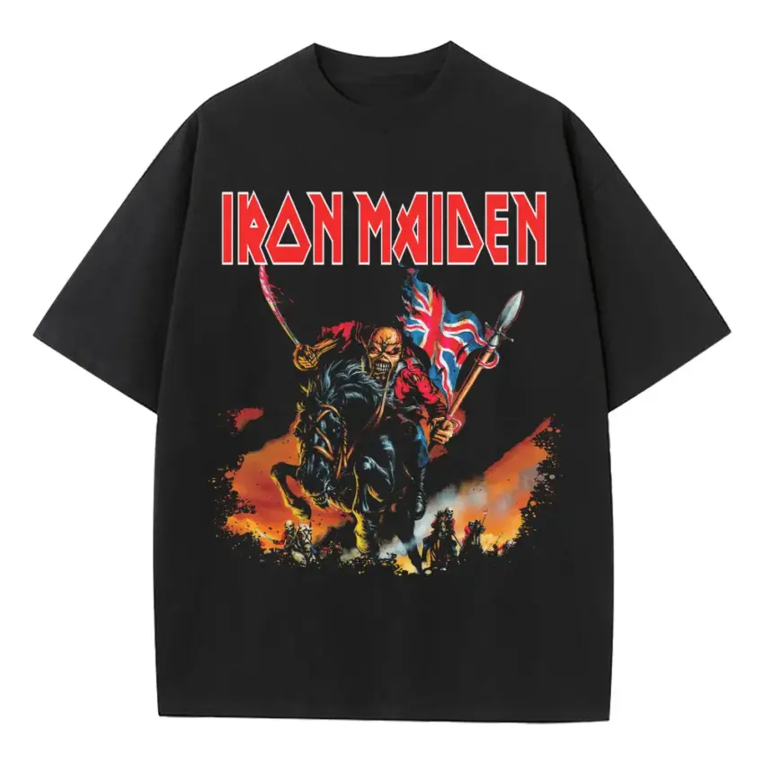 Iron Maiden The Trooper Art Heavyweight Oversized Black Graphic Tee