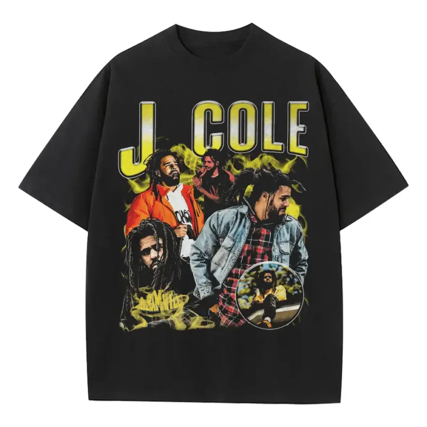 J Cole Forest Hills Drive Heavyweight Oversized Black Graphic Tee