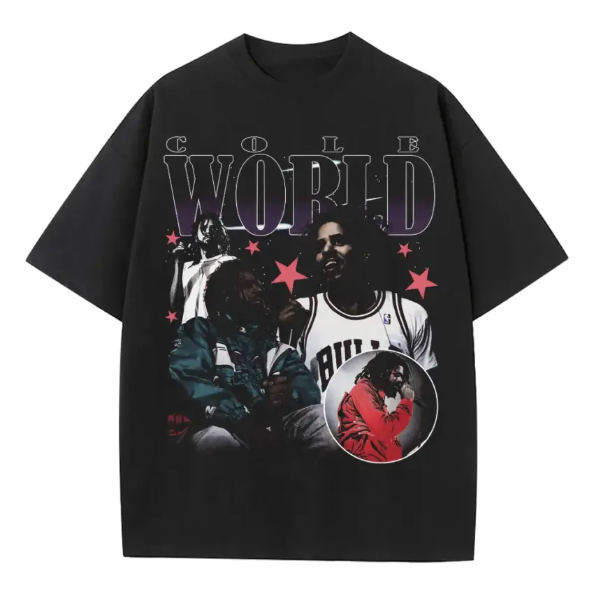 J Cole Cole World Jersey Heavyweight Oversized Black Graphic Tee