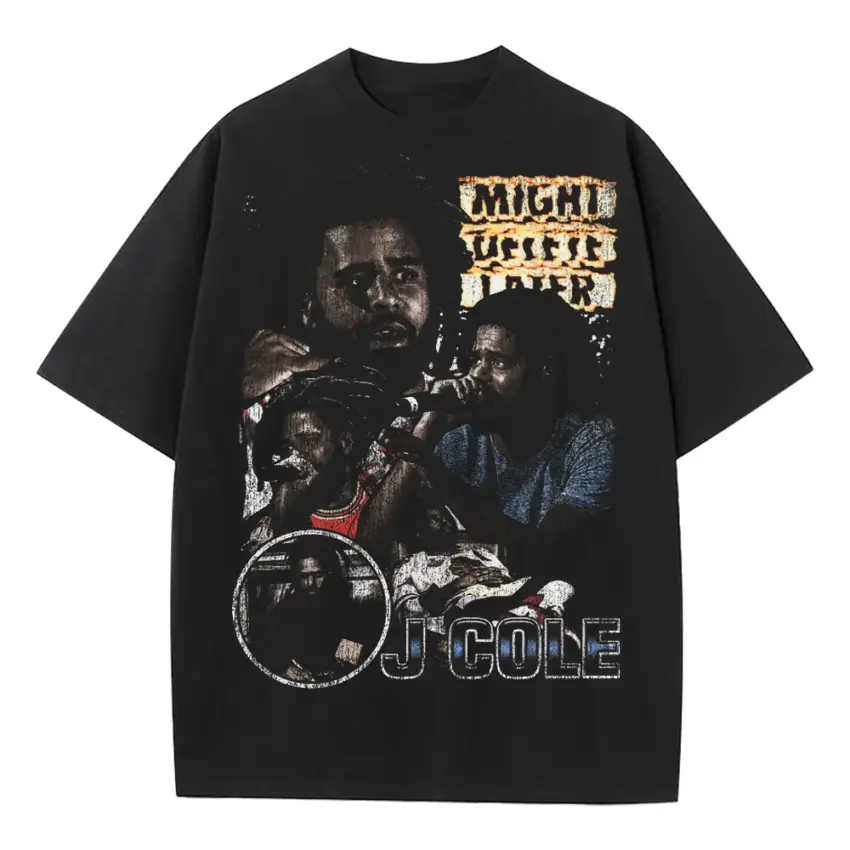 J Cole Might Delete Later Heavyweight Oversized Black Graphic Tee