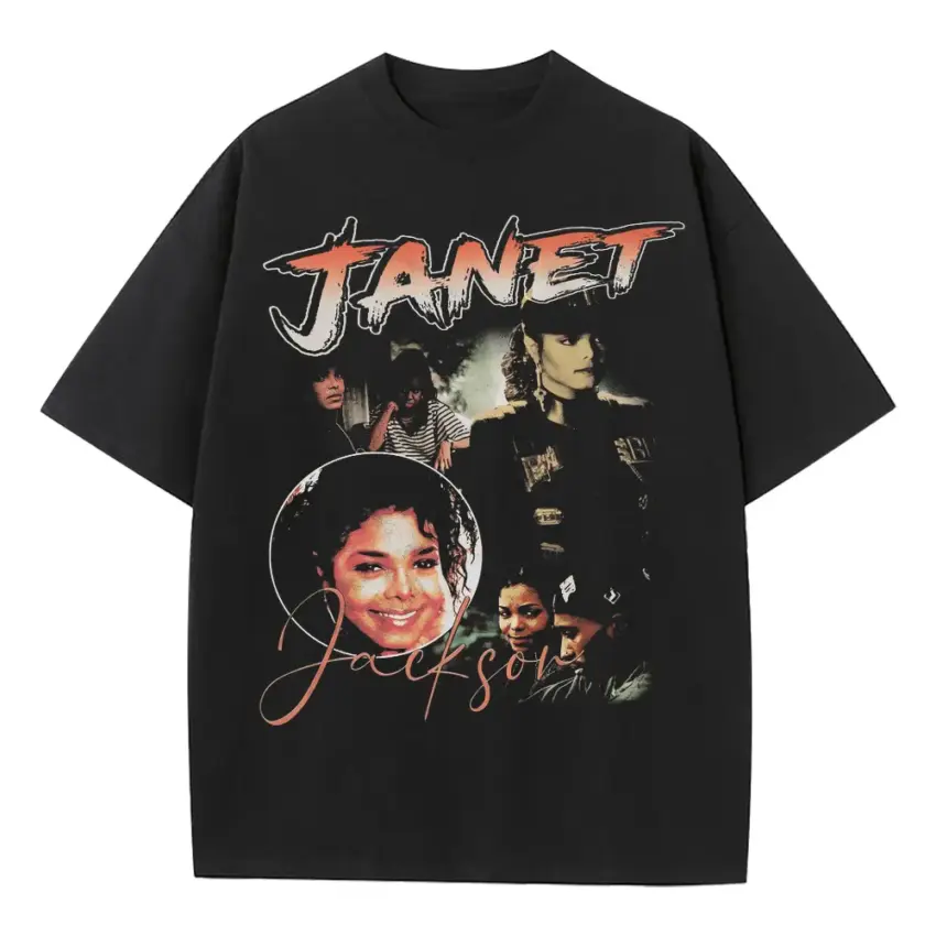 Janet Jackson Rhythm Nation Heavyweight Oversized Black Graphic Tee