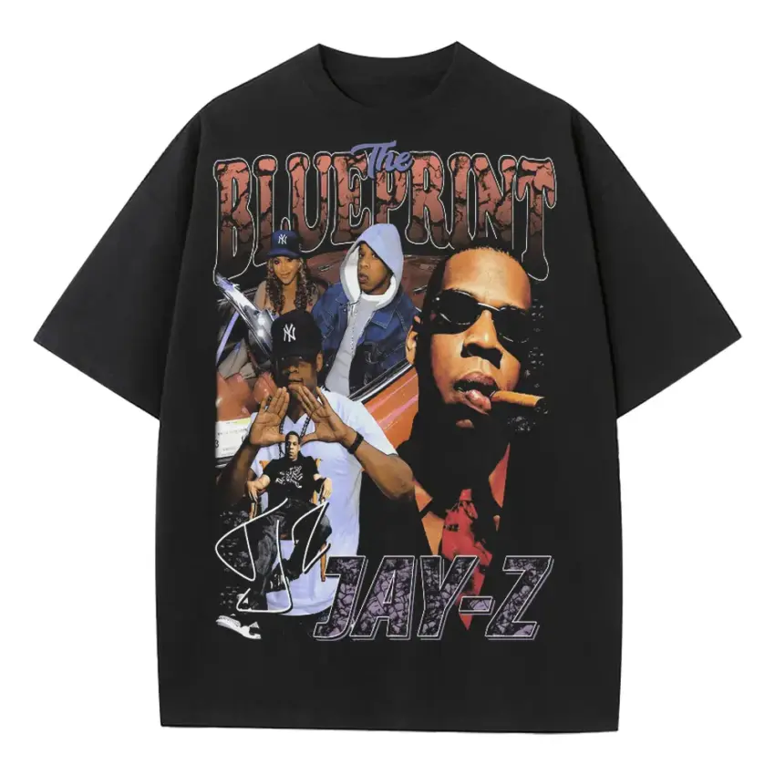 Jay Z The Blueprint Heavyweight Oversized Black Graphic Tee