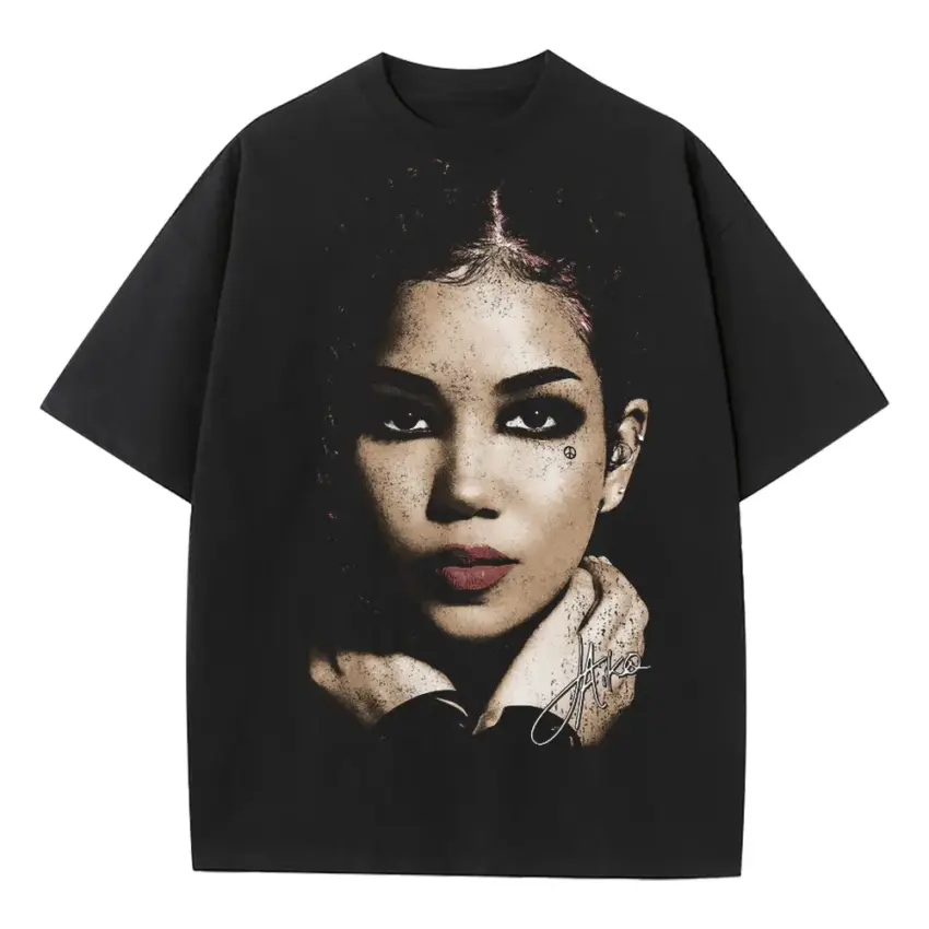 Jhene Aiko Portrait Heavyweight Oversized Black Graphic Tee