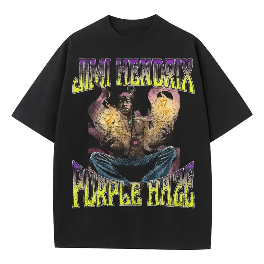 Jimi Hendrix Purple Haze Heavyweight Oversized Black Graphic Tee