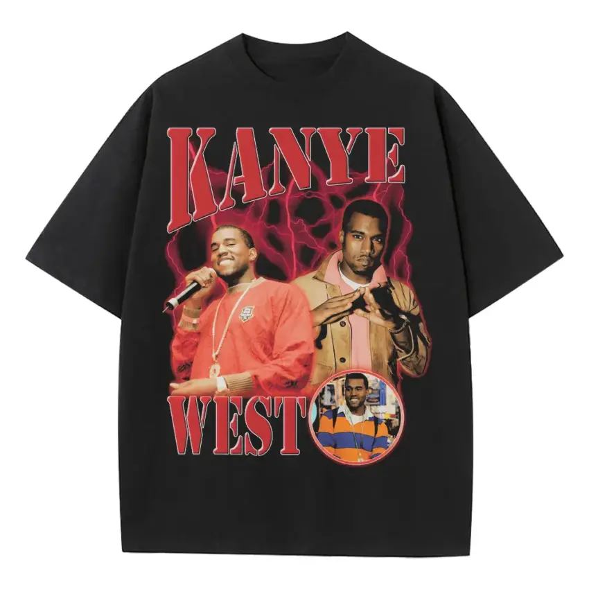 Kanye West Vintage Collage Heavyweight Oversized Black Graphic Tee
