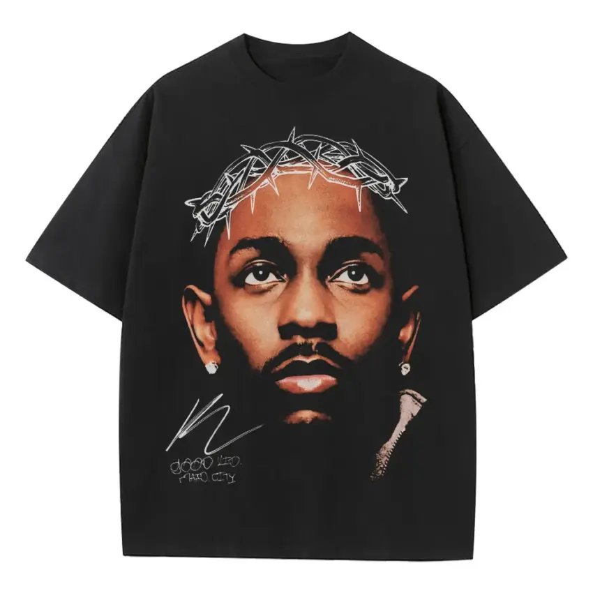Kendrick Lamar Crown Of Thorns Heavyweight Oversized Black Graphic Tee