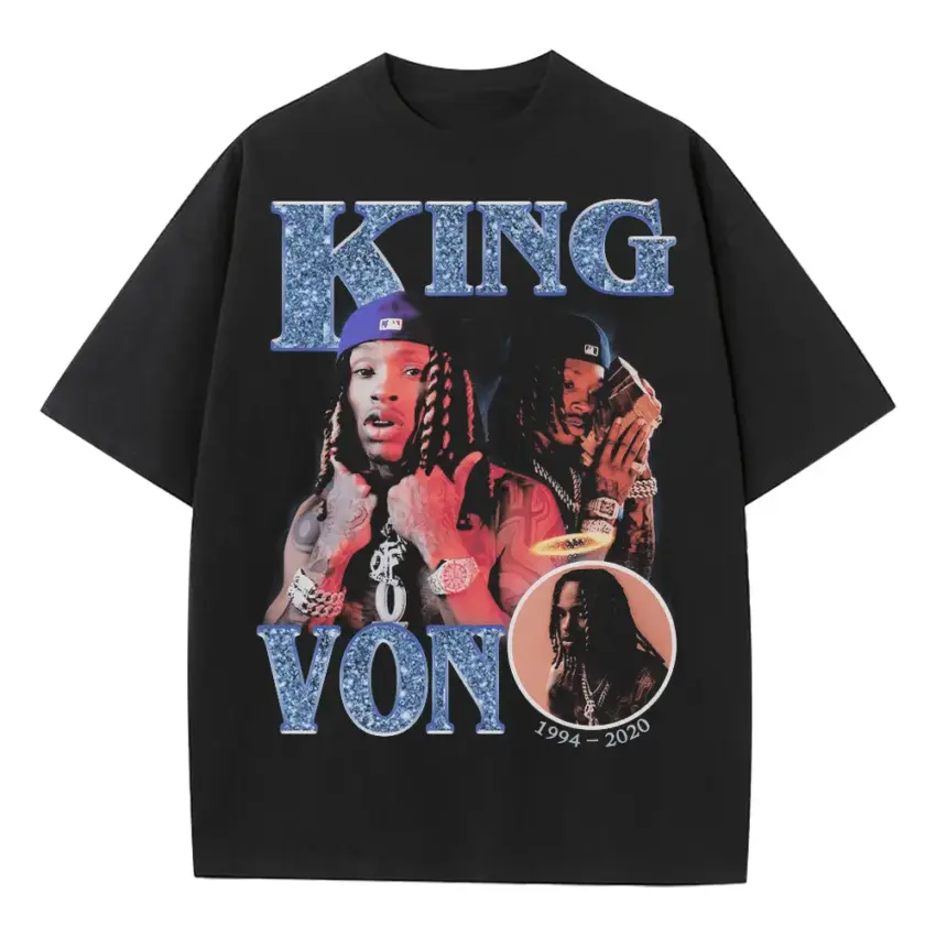 King Von Grandson Tribute Heavyweight Oversized Black Graphic Tee