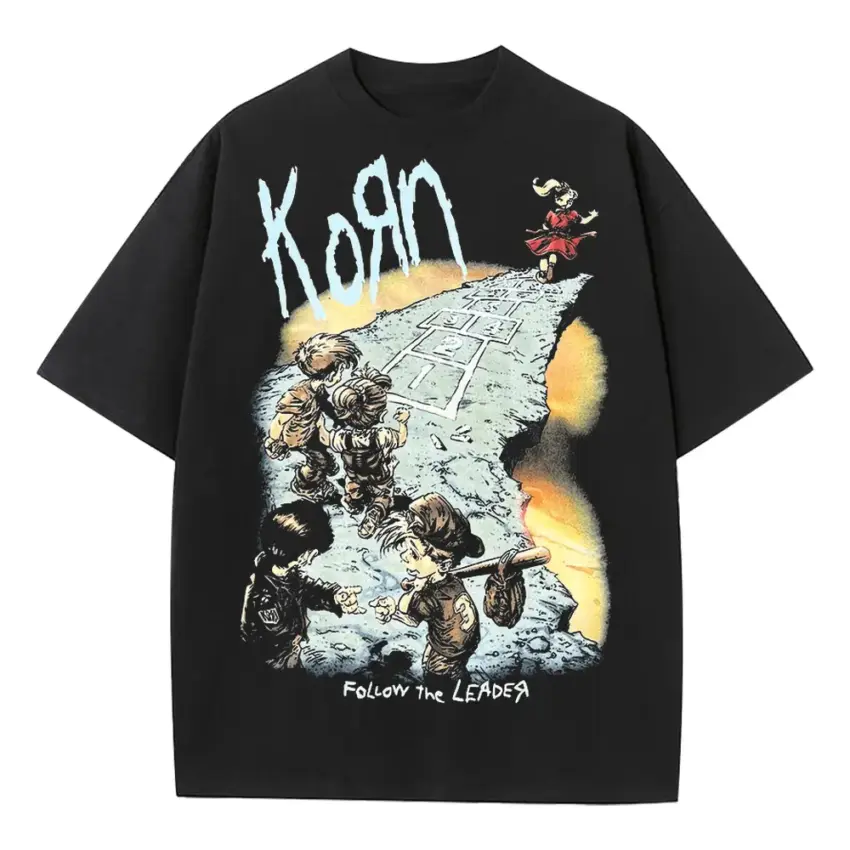 Korn Vintage Rock Tee Heavyweight Oversized Black Graphic Tee