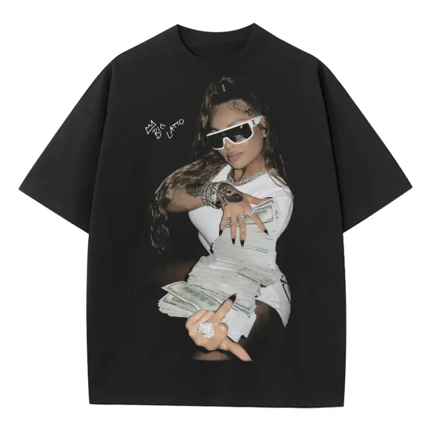Latto Queen Of Da Souf Pose Heavyweight Oversized Black Graphic Tee