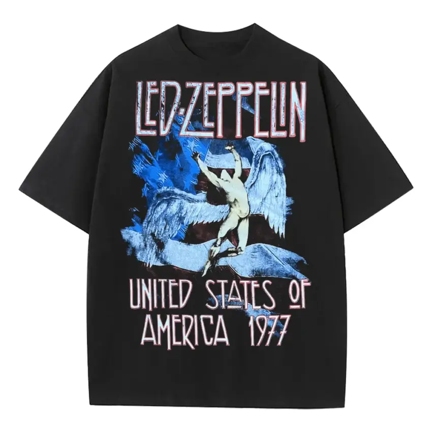 Led Zeppelin Icarus 1977 Heavyweight Oversized Black Graphic Tee