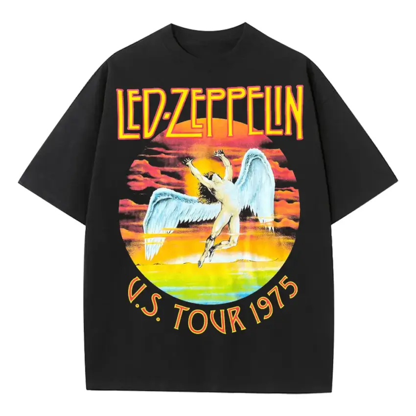 Led Zeppelin US Tour 1975 Heavyweight Oversized Black Graphic Tee