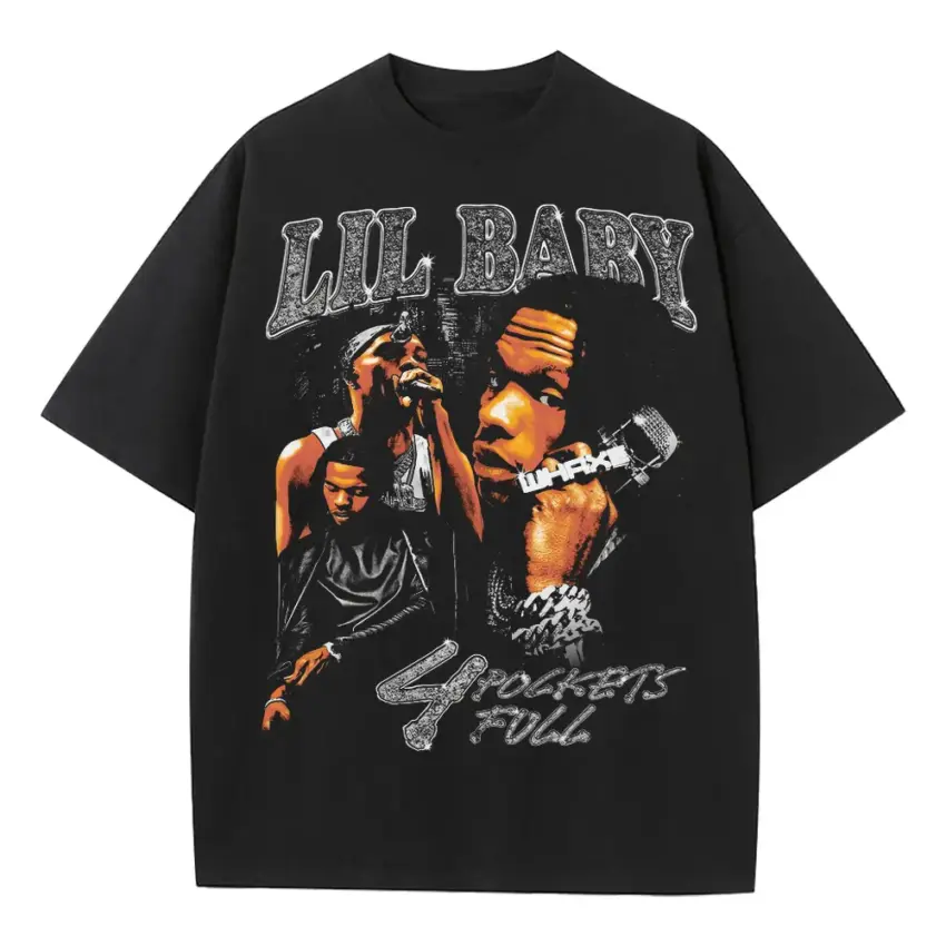 Lil Baby Four Pockets Full Heavyweight Oversized Black Graphic Tee