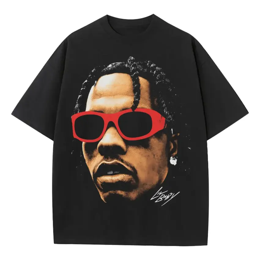 Lil Baby Red Shades Heavyweight Oversized Black Graphic Tee
