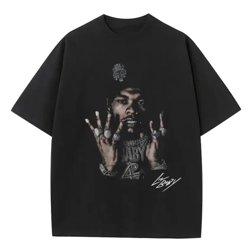 Lil Baby Signature Portrait Heavyweight Oversized Black Graphic Tee