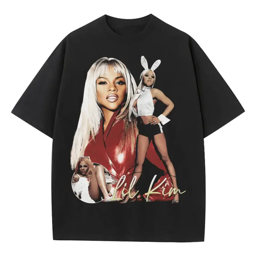 Lil Kim Queen Bee Heavyweight Oversized Black Graphic Tee