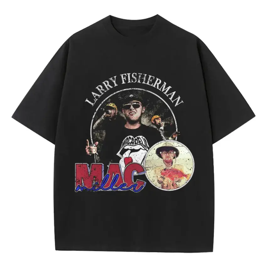 Mac Miller Larry Fisherman Heavyweight Oversized Black Graphic Tee